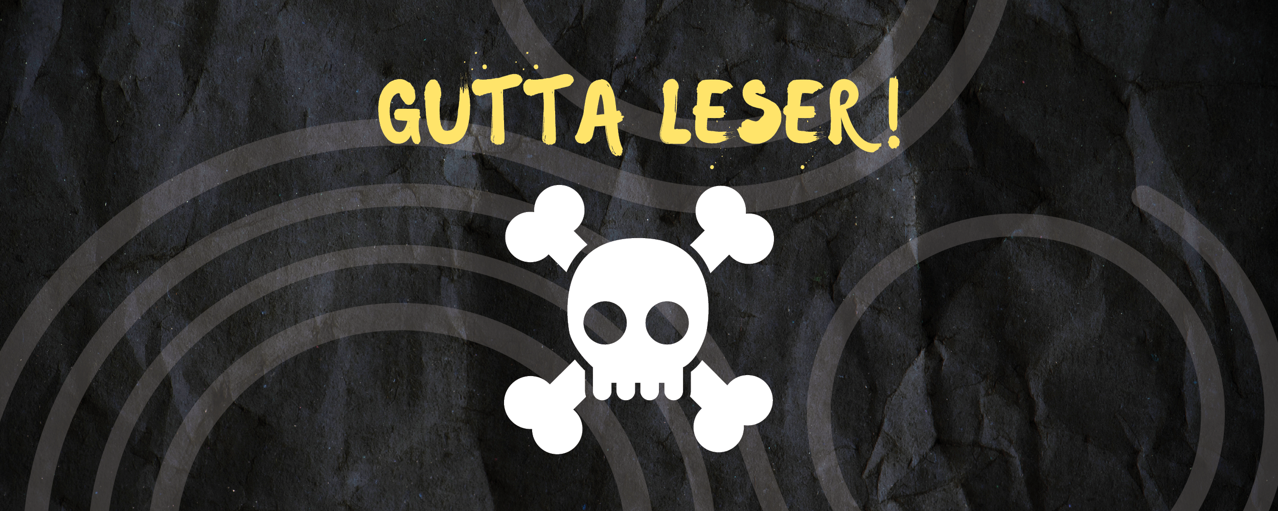 Logo for GUTTA LESER. Sort bakgrunn, og dødningskalle.